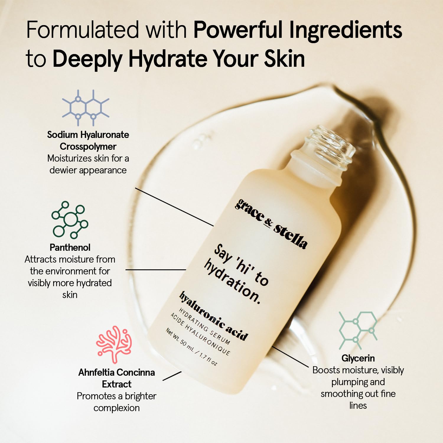 grace & stella Award Winning Hyaluronic Acid Serum (30ml/1 fl oz) Hydrating Hyaluronic Acid Serum for Face - Acido Hialuronico for Women - Remove Fine Lines, Wrinkles, Anti Aging - Vegan Skincare